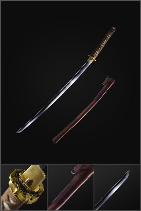 Hand Forged Japanese Samurai Katana Sword Folded Steel Sashikomi A+ Polishing Grade Clay Tempered Copper Tsuba-COOLKATANA-ZS-0079-U