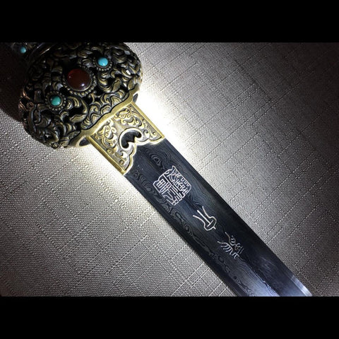 Handmade Chinese Sword Qingfeng Jian Inheritance of the Qing Dynasty Gem-encrusted Sword Style-COOLKATANA