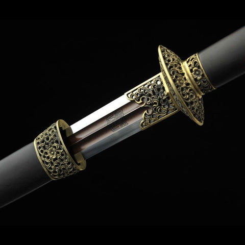 Handmade Chinese Sword Dragon Growl Sword Folded Steel Blade Hand Polished Ebony Scabbard-COOLKATANA