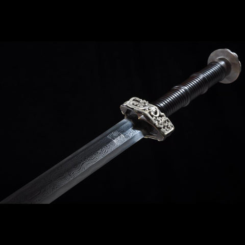 Handmade Chinese Sword Silver Dragon Han Jian Folded Steel Eight-sided Blade-COOLKATANA