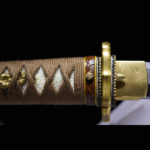 Hand Forged Japanese Samurai Katana Sword Folded Steel Sashikomi A+ Polishing Grade Clay Tempered Copper Tsuba-COOLKATANA