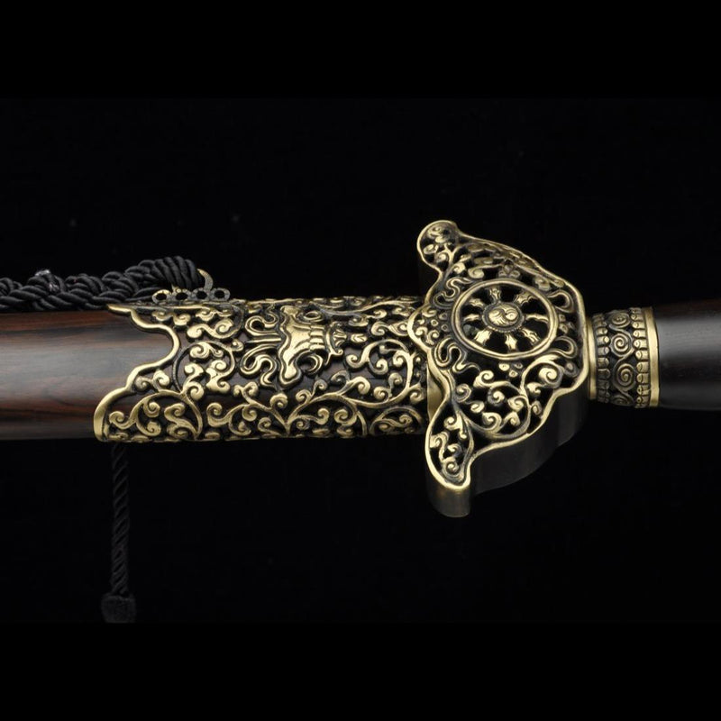 Handmade Chinese Sword Yin Yang Eight Immortals Jian Folding Steel Ebony Scabbard - COOLKATANA 