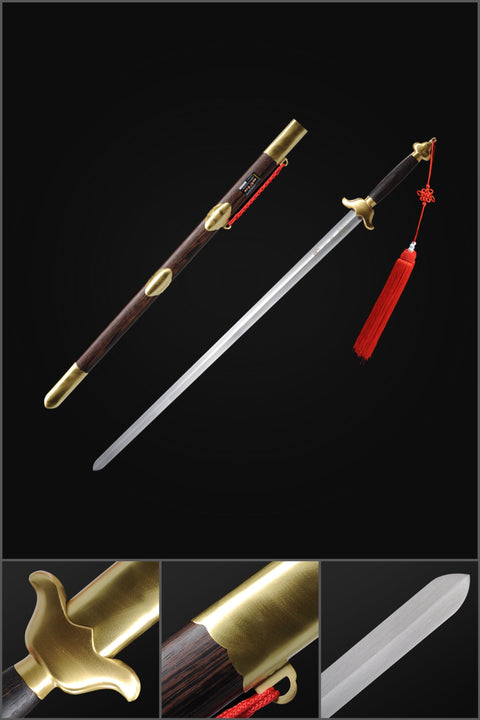 Handmade Chinese Sword Pure Copper Decorate Tai Chi Jian Stainless Steel Longquan Sword Rosewood Scabbard-COOLKATANA-SL-8015-1-U