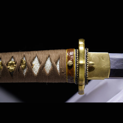 Hand Forged Japanese Samurai Katana Sword Folded Steel Sashikomi A+ Polishing Grade Clay Tempered Copper Tsuba-COOLKATANA