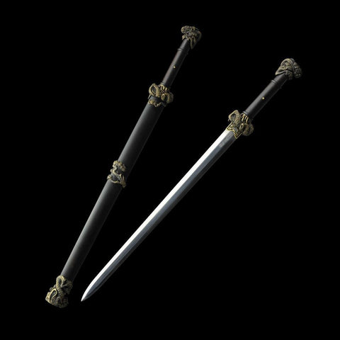 Handmade Chinese Sword TieBing Sword Hand Carved Pine Trees Folded Steel Blade Ebony Scabbard-COOLKATANA-SL-3018-U