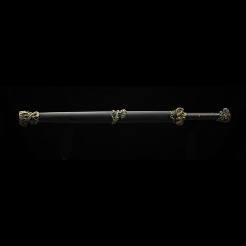 Handmade Chinese Sword TieBing Sword Hand Carved Pine Trees Folded Steel Blade Ebony Scabbard-COOLKATANA-SL-3018-U