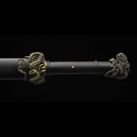 Handmade Chinese Sword TieBing Sword Hand Carved Pine Trees Folded Steel Blade Ebony Scabbard-COOLKATANA-SL-3018-U