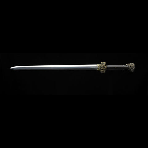 Handmade Chinese Sword TieBing Sword Hand Carved Pine Trees Folded Steel Blade Ebony Scabbard-COOLKATANA-SL-3018-U