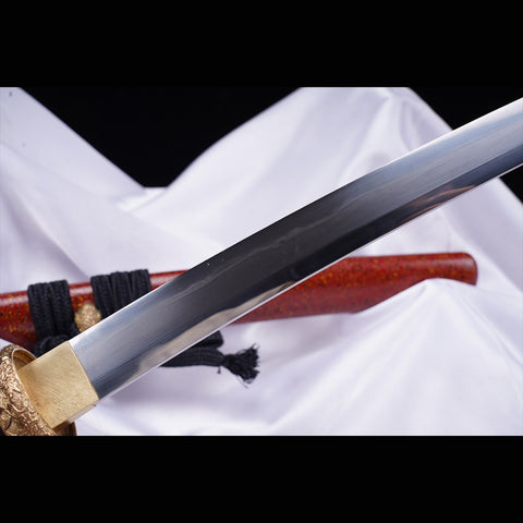 Hand Forged Japanese Tanto Sword Short Sword T10 Steel Clay Tempered Copper Tsuba-COOLKATANA-ZS-0091-U
