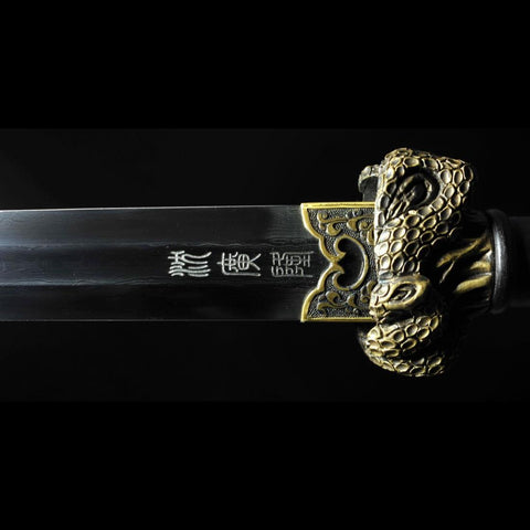 Handmade Chinese Sword TieBing Sword Hand Carved Pine Trees Folded Steel Blade Ebony Scabbard-COOLKATANA