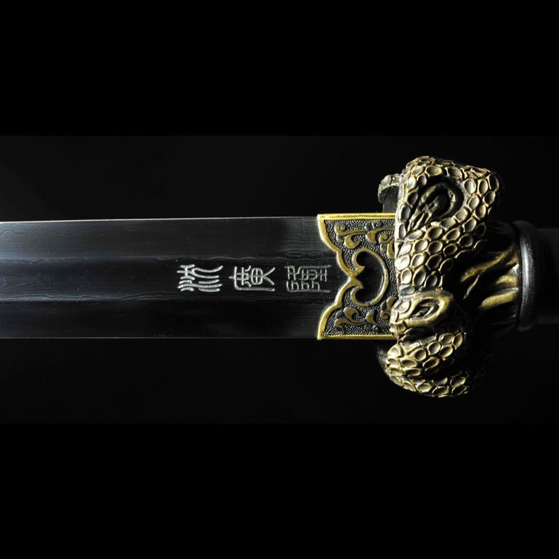 Handmade Chinese Sword TieBing Sword Hand Carved Pine Trees Folded Steel Blade Ebony Scabbard - COOLKATANA 