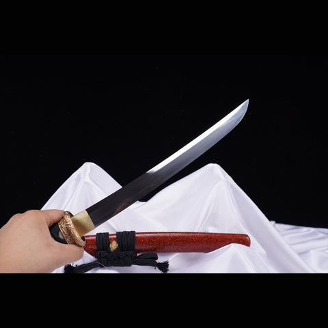 Hand Forged Japanese Tanto Sword Short Sword T10 Steel Clay Tempered Copper Tsuba-COOLKATANA-ZS-0091-U