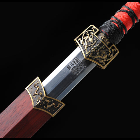 Handmade Chinese Sword Double Dragon Han Jian Folded Steel Eight-Sides Blade-COOLKATANA