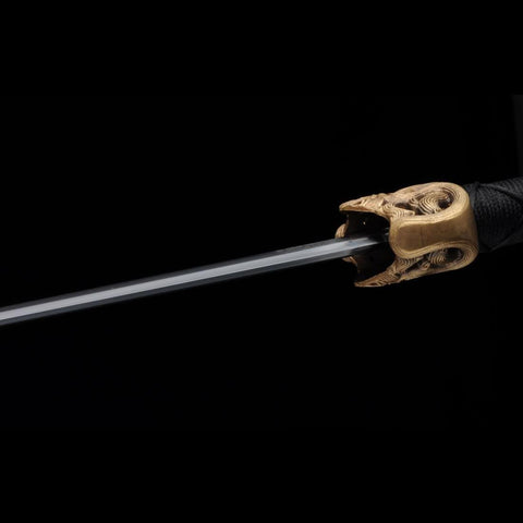 Handmade Chinese Sword Double Dragon Han Jian Folded Steel Blade Ebony Scabbard-COOLKATANA-SL-6009-U