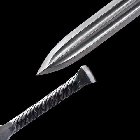 Hand Forged European Sword Spear Sword Folded Steel Red Leather Scabbard-COOLKATANA-SL-1391-U