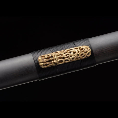Handmade Chinese Sword Double Dragon Han Jian Folded Steel Blade Ebony Scabbard-COOLKATANA-SL-6009-U