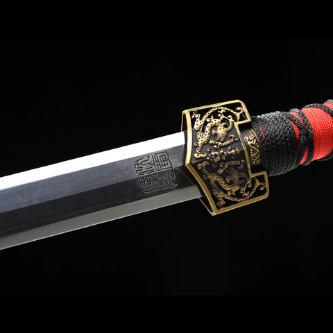 Handmade Chinese Sword Double Dragon Han Jian Folded Steel Eight-Sides Blade-COOLKATANA