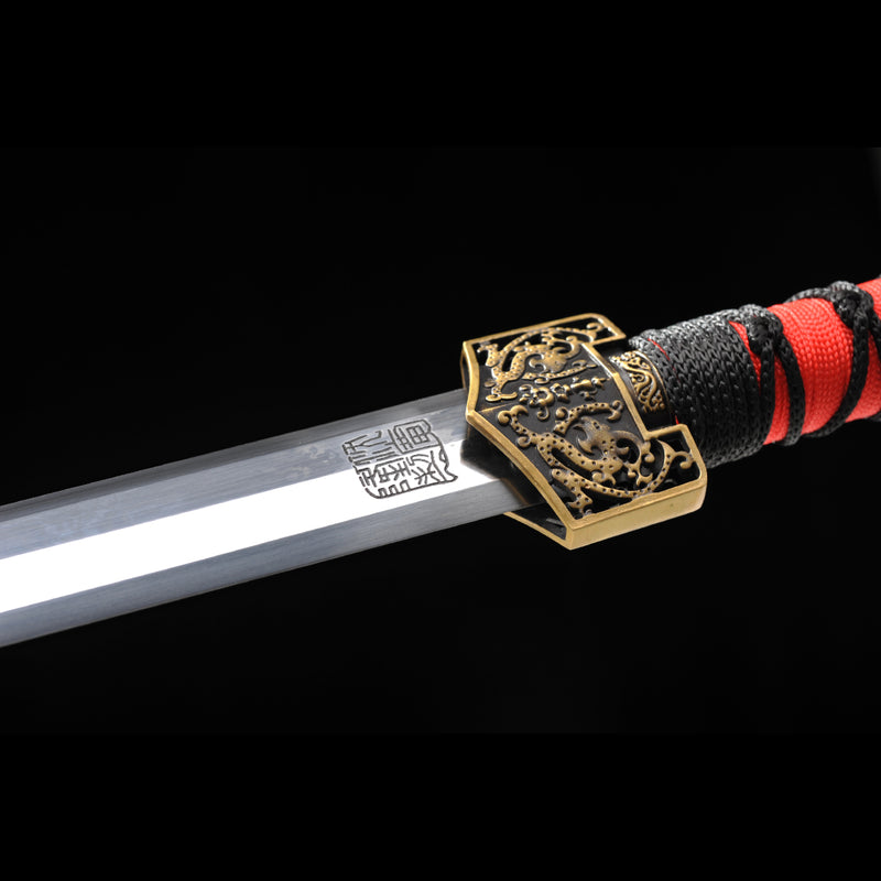 Handmade Chinese Sword Double Dragon Han Jian Folded Steel Eight-Sides Blade - COOLKATANA 