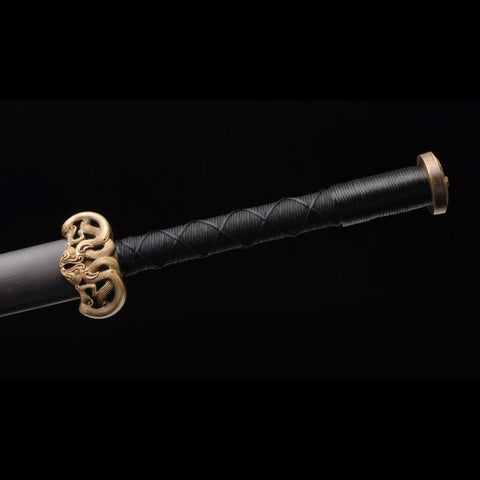 Handmade Chinese Sword Double Dragon Han Jian Folded Steel Blade Ebony Scabbard-COOLKATANA-SL-6009-U
