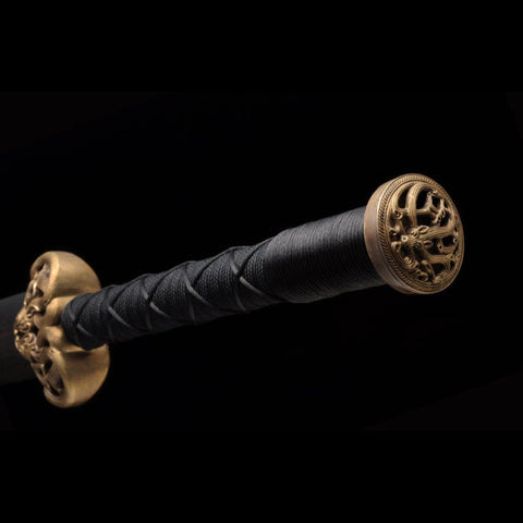 Handmade Chinese Sword Double Dragon Han Jian Folded Steel Blade Ebony Scabbard-COOLKATANA