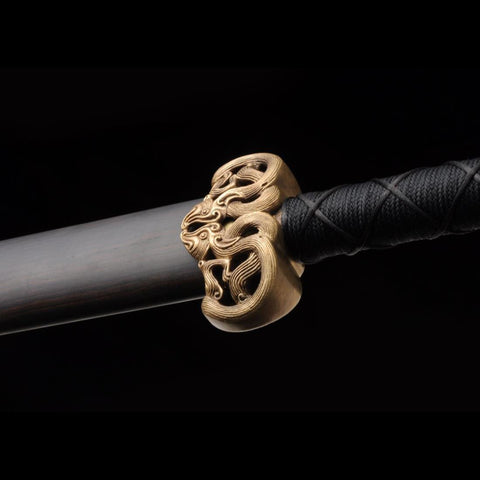 Handmade Chinese Sword Double Dragon Han Jian Folded Steel Blade Ebony Scabbard-COOLKATANA