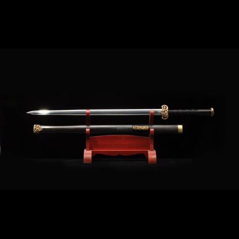 Handmade Chinese Sword Double Dragon Han Jian Folded Steel Blade Ebony Scabbard-COOLKATANA