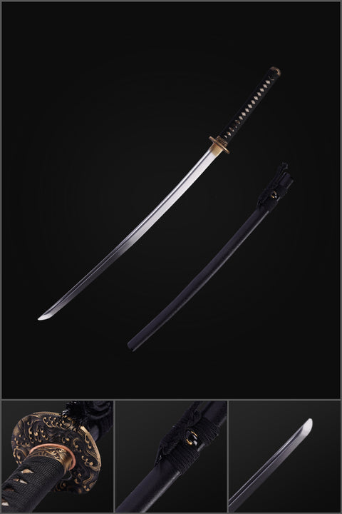 Hand Forged Japanese Samurai Sword Manganese Steel Blade Genuine Rayskin Handle Brass Tsuba-COOLKATANA-ZS-0039-U