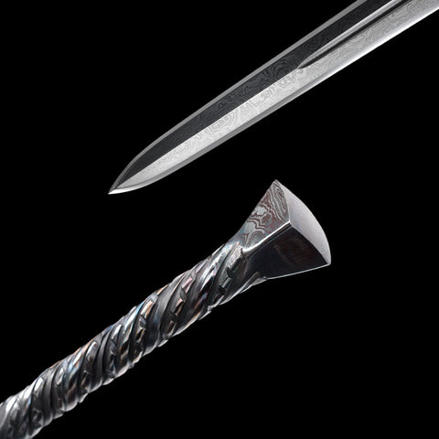 Hand Forged European Sword Spear Sword Folded Steel Black Leather Scabbard-COOLKATANA-SL-1392-U