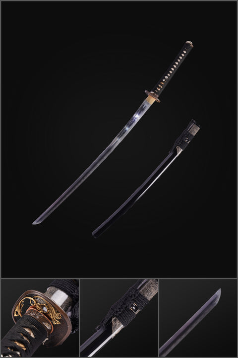 Hand Forged Japanese Samurai Sword Folded Steel Gold Plated Copper/Silver Plated Rayskin Saya Copper Tsuba-COOLKATANA-ZS-0025-U