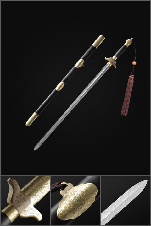 Handmade Chinese Sword Qianlong Tai Chi Jian Folded Steel Longquan Sword Ebony Scabbard-COOLKATANA-SL-8016-1-U