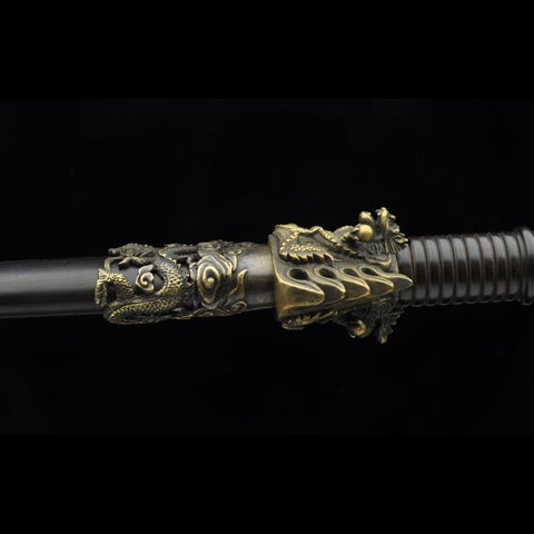 Handmade Chinese Sword Fire Dragon Sword Folded steel Blade Finely Polished by Hand Ebony Scabbard-COOLKATANA-SL-3087-U