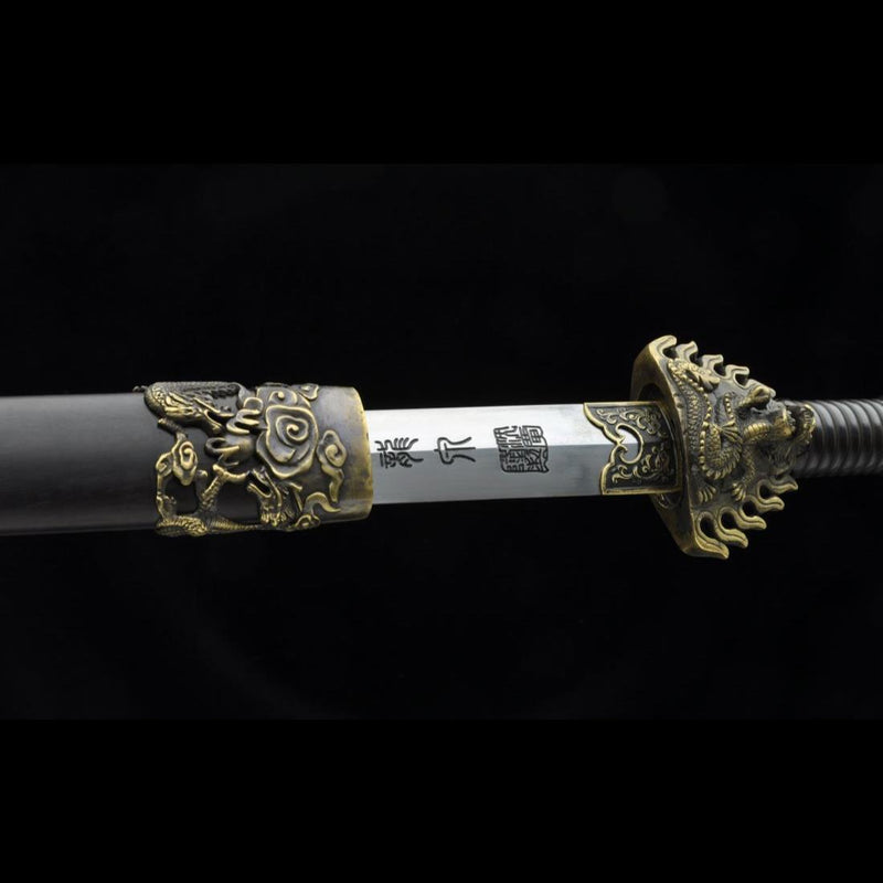 Handmade Chinese Sword Fire Dragon Sword Folded steel Blade Finely Polished by Hand Ebony Scabbard - COOLKATANA 