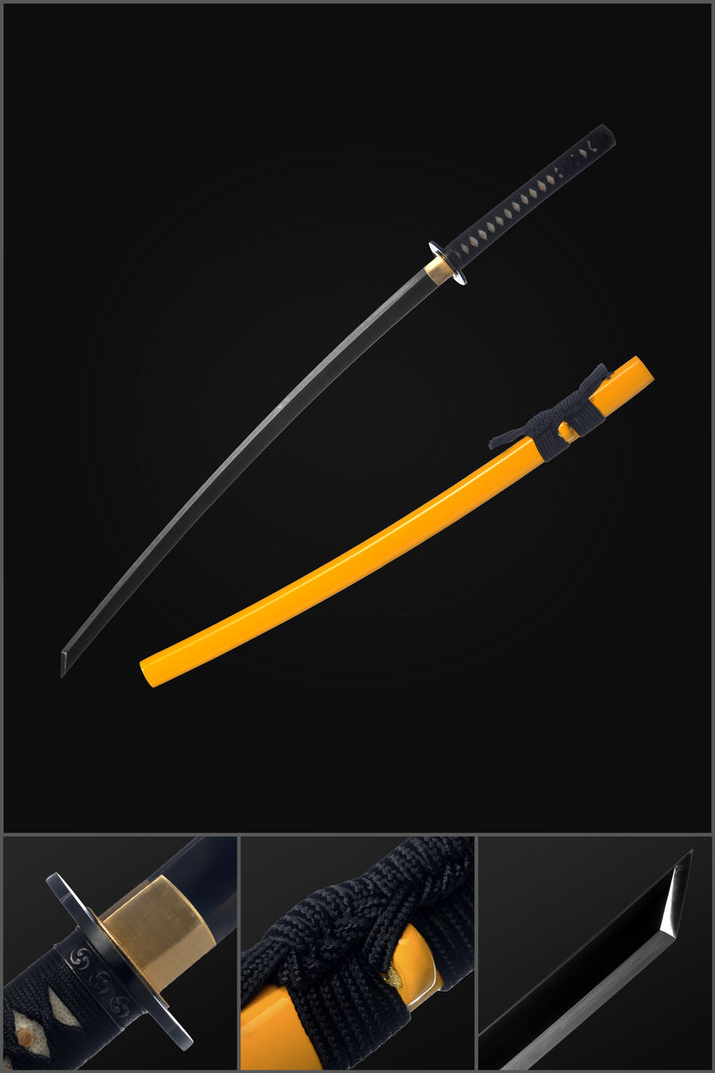 Hand Forged Japanese Samurai Katana Sword 1095 Carbon Steel Clay Tempered Kiriha-Zukuri Black Blade - COOLKATANA 