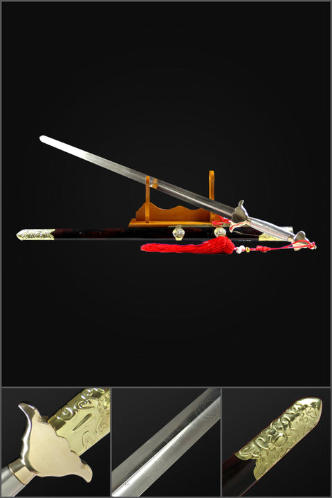 Handmade Chinese Sword Routine Tai Chi Jian Manganese Steel Longquan Sword Pine Paint Scabbard-COOLKATANA-SL-8001-1-U