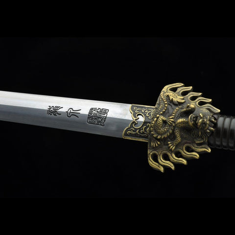 Handmade Chinese Sword Fire Dragon Sword Folded steel Blade Finely Polished by Hand Ebony Scabbard-COOLKATANA-SL-3087-U