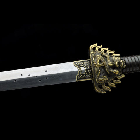 Handmade Chinese Sword Fire Dragon Sword Folded steel Blade Finely Polished by Hand Ebony Scabbard-COOLKATANA