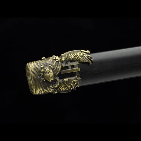 Handmade Chinese Sword Fire Dragon Sword Folded steel Blade Finely Polished by Hand Ebony Scabbard-COOLKATANA-SL-3087-U