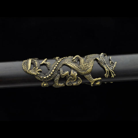 Handmade Chinese Sword Fire Dragon Sword Folded steel Blade Finely Polished by Hand Ebony Scabbard-COOLKATANA-SL-3087-U
