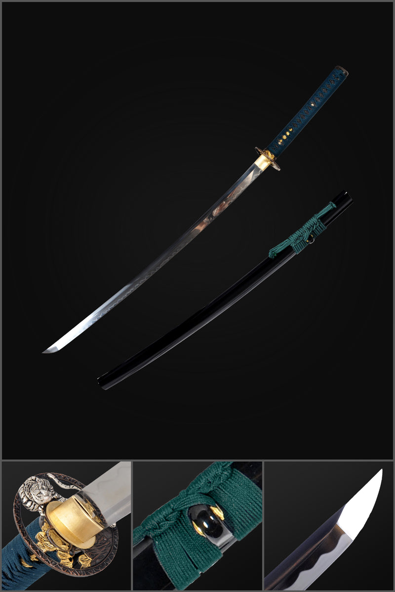 Hand Forged Japanese Samurai Katana Sword 1095 High Carbon Steel Clay Tempered Mirrorlike Blade Tiger Tsuba - COOLKATANA 