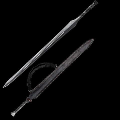 Hand Forged European Sword Spear Sword Folded Steel Black Leather Scabbard-COOLKATANA-SL-1392-U