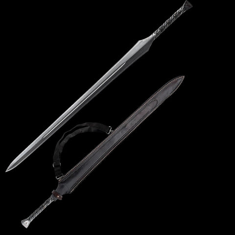 Hand Forged European Sword Spear Sword Folded Steel Black Leather Scabbard-COOLKATANA
