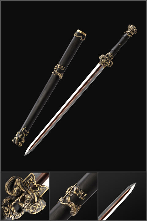Handmade Chinese Sword Snow Sword Aoxue Jian Folded Steel Blade Ebony Scabbard-COOLKATANA-SL-3020-U