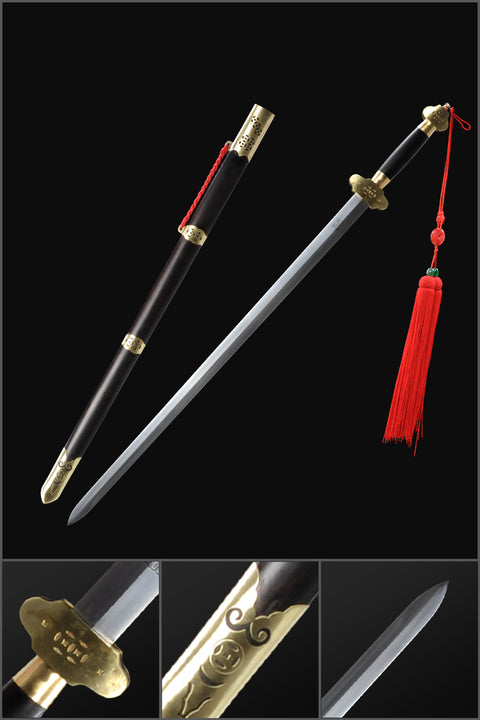 Handmade Chinese Swords Work Cloth Sword Folded Steel Blade Ebony Scabbard-COOLKATANA-SL-3070-U