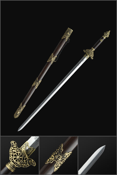 Handmade Chinese Sword Yin Yang Eight Immortals Jian Folding Steel Ebony Scabbard-COOLKATANA-SL-3072-U