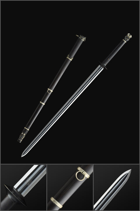 Handmade Chinese Sword Plain Warring States Jian Folded Steel Blade Double Edge Hand-Carved-COOLKATANA