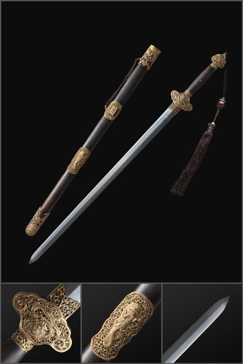 Handmade Chinese Sword Flying Dragon Sword(Chief level) Folded Steel Four-sided Blade Hand-Carved-COOLKATANA-SL-3095-U