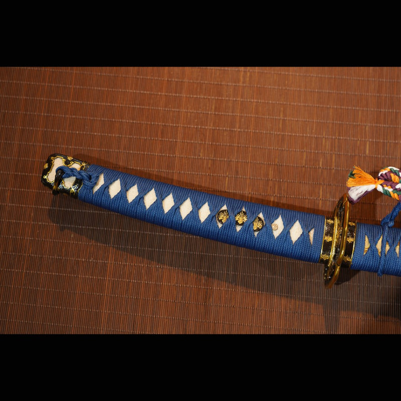 Hand Forged Japanese Tachi Samurai Sword Folded Steel Clay Tempered Gold/Silver Plated Copper Tsuba - COOLKATANA 