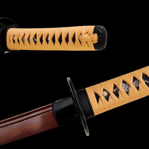 Hand Forged Japanese Wakizashi Sword Folded Steel Reddish Black Blade Iron Tsuba-COOLKATANA