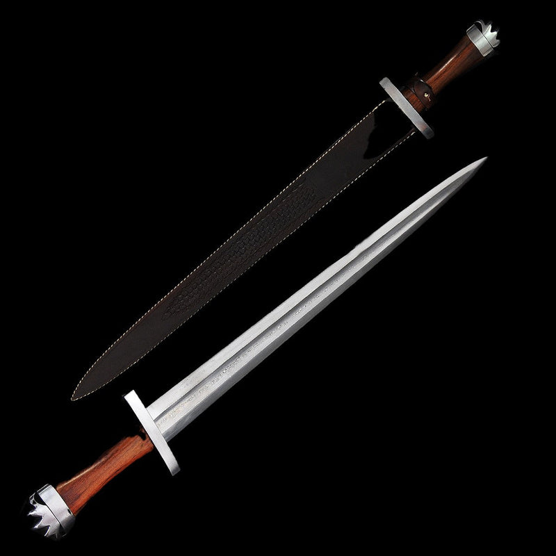 Hand Forged European Sword Viking Sword 1095 Folded Steel Wood Handle - COOLKATANA 