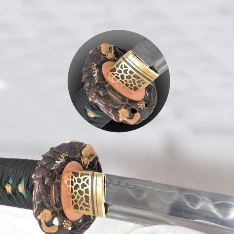 Hand Forged Japanese Samurai Sword Clay Tempered Katana Honsanmai Copper Tsuba Full Tang-COOLKATANA